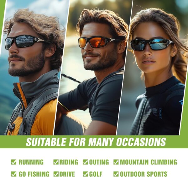 3 Pack Polarized Sports Sunglasses for Men, Mens Sunglasses Wrap Around UV400 Protection for Cycling Fishing Driving - Image 8