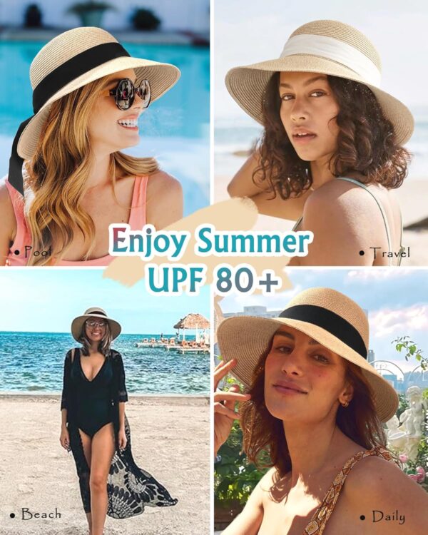 FURTALK Womens Beach Sun Straw Hat UV UPF 80+ Travel Foldable Brim Summer UV Hat - Image 6