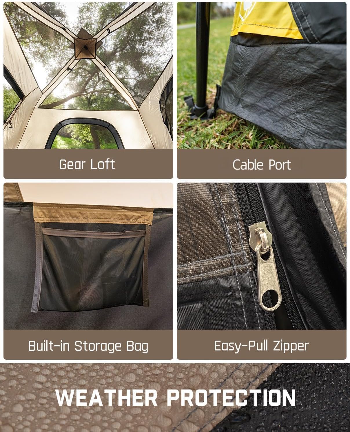 FanttikOutdoor Camping Tent 4/6/8/10 Person Instant Cabin Tent Setup in 60 Seconds with Rainfly & Windproof Portable with Carry Bag for Family Camping & Hiking - Image 7