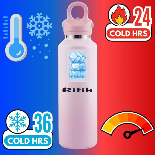Stainless Steel Insulated Water Bottles 20 oz Metal Water Bottle - AUTOMATIC LID OPENING BY PRESSING WITH TWO FINGERS - Wide-mouth metal insulated bottle for hot and cold drinks. BPA-free. - Image 5
