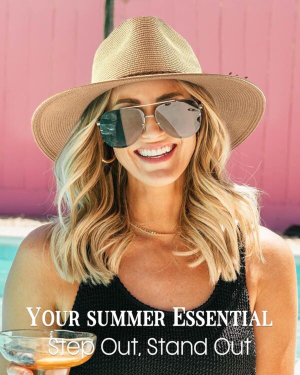 FURTALK Sun Hats for Women Summer Wide Brim UV UPF 80+ Panama Fedora Foldable Packable Straw Beach Hat - Image 5