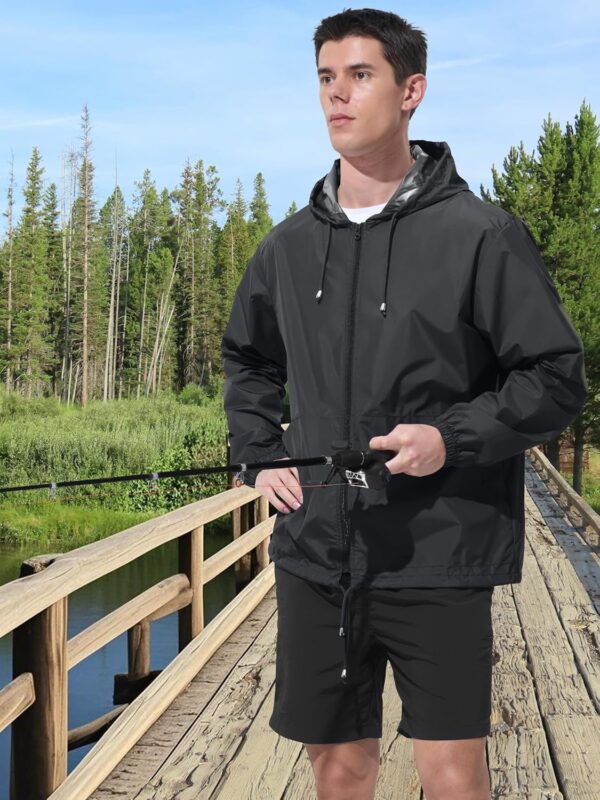 Mens Rain Jacket Raincoat Windbreaker Running Waterproof Lightweight Packable with Hood Travel Hiking Cycling - Image 7
