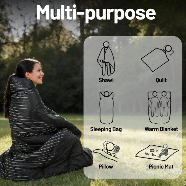 Lightweight Camping Blanket, Packable, Down Alternative, Puffy, Printed Wearable Blankets, Warm Camping Quilt with Snap Buttons for Outdoor, Travel, Hiking - Image 6