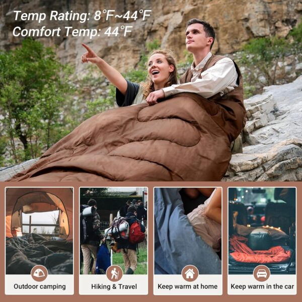 KingCamp Double Sleeping Bag for Adults, Queen Size 2 Person XXL Flannel Sleeping Bag, Waterproof Lightweight Flannel Quilt with 2 Pillows, Perfect for Couples Family Camping Hiking - Image 5