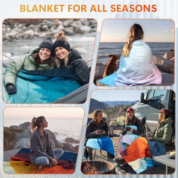 Camping Blanket, Packable Down Alternative Puffy Outdoor Blankets Lightweight Water-Resistant Compact Outdoor Blanket for Airplane Travel Picnic Stadium Hiking Party Cold Weather 55"x78.8" - Image 7