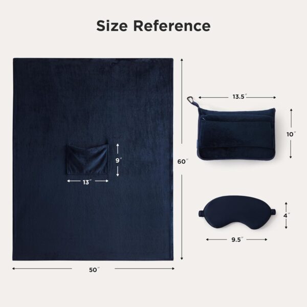 Bedsure Travel Blanket Airplane Compact with Storage Bag, Packable Blanket with Eye Mask, Lightweight 2-in-1 Travel Essentials, Functioned as Pillow for Airplane Comfort and Warmth, Navy - Image 7