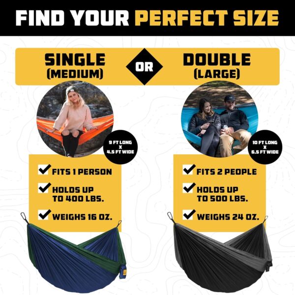 Wise Owl Outfitters Camping Hammock – 500lbs Portable Hammock with Tree Straps - Travel, Backpacking, Hiking, Outdoors Camping Gear - Single or Double - Image 3