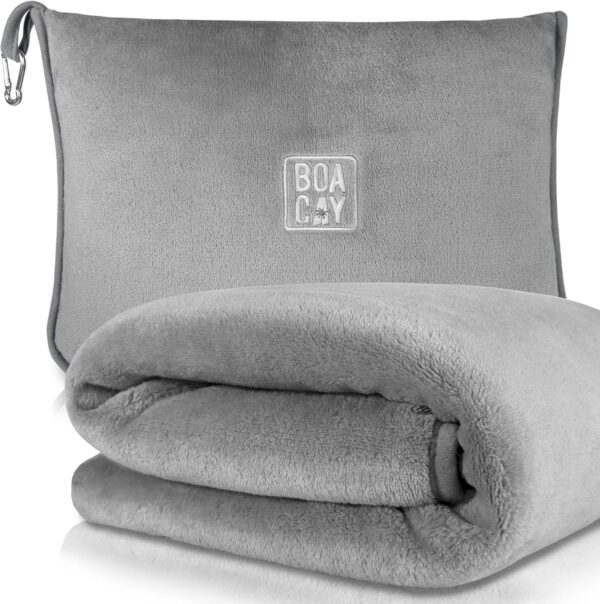 BOACAY Soft & Warm Travel Blanket for Airplane & Car - Long Flight Essential for Women, Men, Kids - Compact Pillow with Luggage Sleeve & Backpack Clip - Image 2