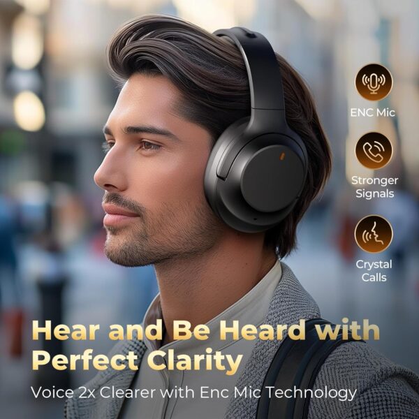 Active Noise Cancelling Headphones, Upgraded Wireless Bluetooth Headphones Over Ear with ENC Mic, HiFi Stereo Deep Bass, Noise Canceling Headphones Lightweight, BT 5.4, for Travel/Office/Home, Black - Image 6