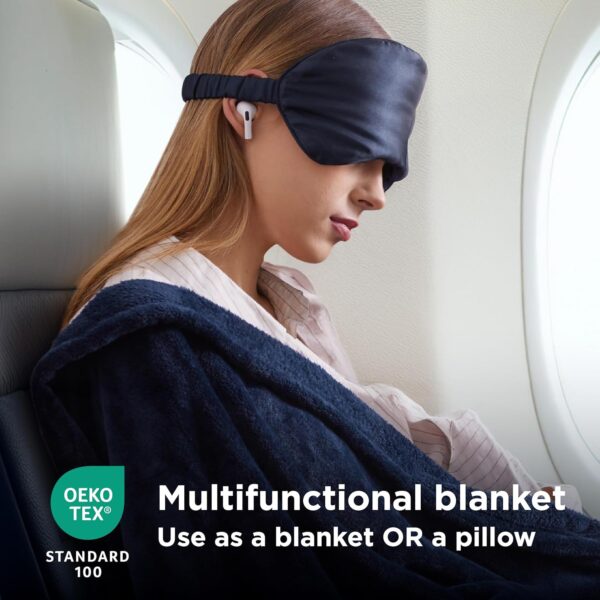 Bedsure Travel Blanket Airplane Compact with Storage Bag, Packable Blanket with Eye Mask, Lightweight 2-in-1 Travel Essentials, Functioned as Pillow for Airplane Comfort and Warmth, Navy - Image 5