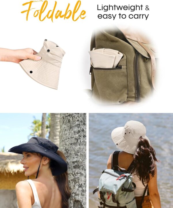 FURTALK Sun Hats for Women Ponytail UPF 50+ Beach Summer Hat Wide Brim Packable Cowboy Hat - Image 5