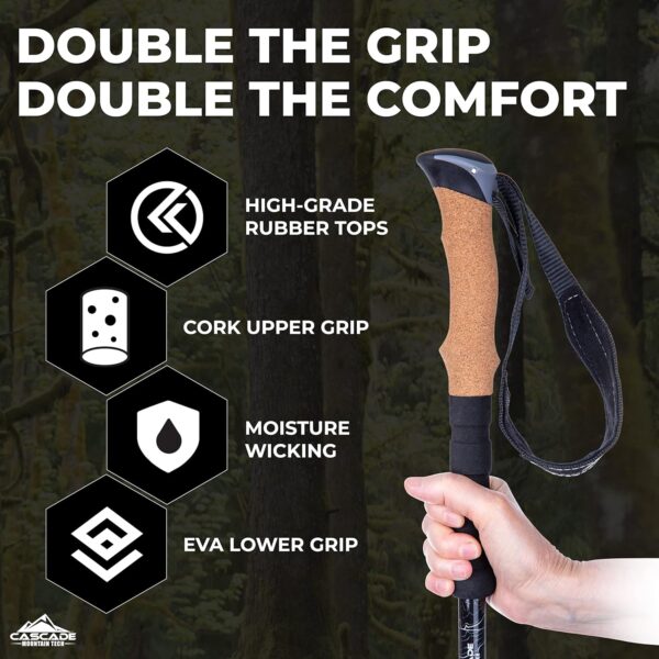 Cascade Mountain Tech Lightweight Aircraft-Grade Aluminum Trekking Poles with Extended Down Grip Plus Tip Kit - Image 6