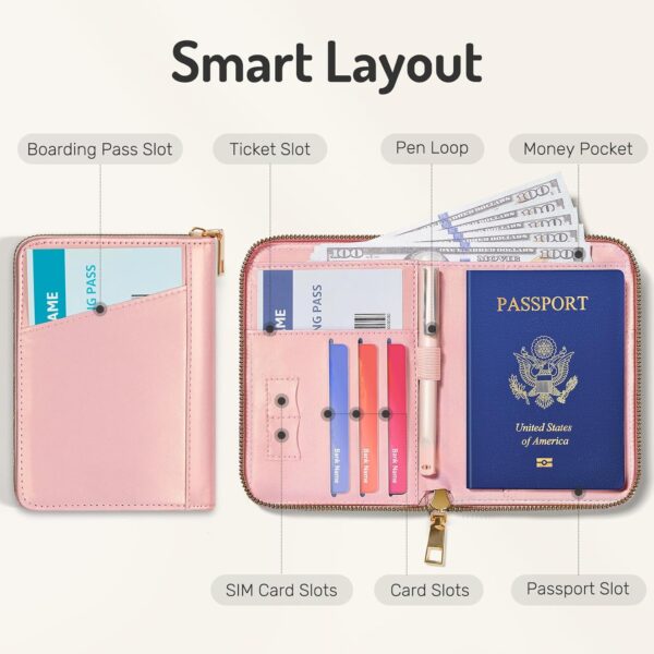 Forvencer Passport Holder Cover with Safe Zipper Closure, Premium Passport Wallet for Travel, Cute RFID Blocking Card Case, Waterproof Travel Accessories for Women, Black - Image 3