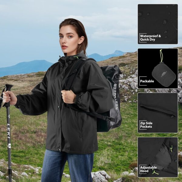 SOPPY Rain Jacket Women Waterproof Jacket With Hood Lightweight Raincoat with Pockets Windbreaker Breathable Rain Coats - Image 5