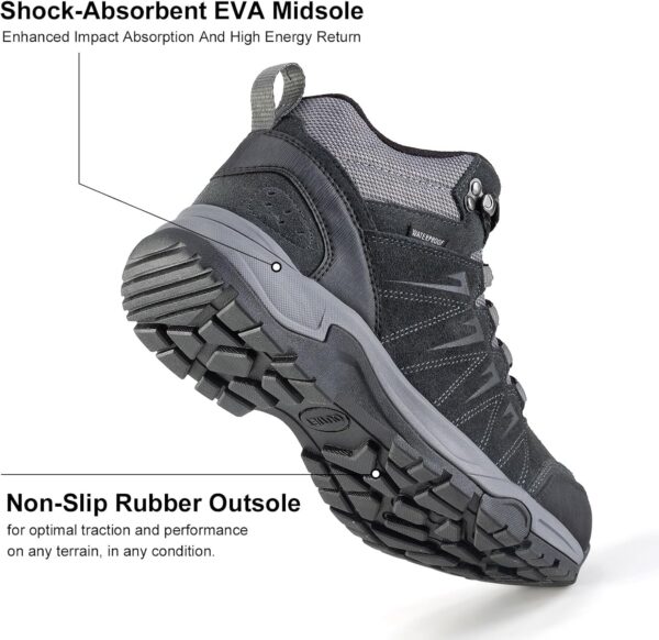Men's Waterproof Hiking Boots Lightweight Comfortable Leather Mid Ankle Outdoor Trekking Boot - Image 6