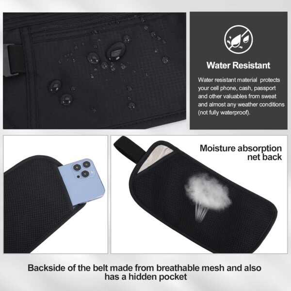 DAITET Money Belt - Passport Holder Secure Hidden Travel Wallet with RFID Blocking, Undercover Fanny Pack (Black) - Image 4