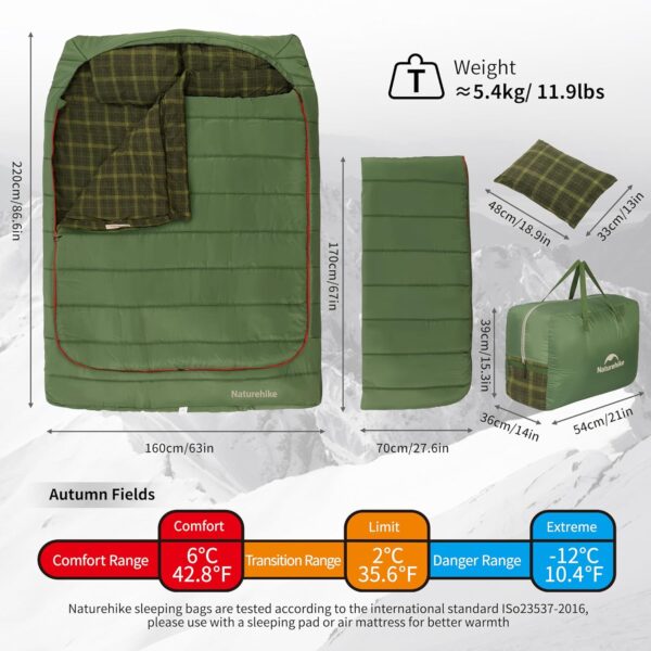 Naturehike 0 Degree and 40 Degree Flannel Two Person Sleeping Bag with Pillows for Adults, Couples & Family, Doublewide Double Sleeping Bag 2 Person for All Seasons Camping Hiking Backpacking - Image 3