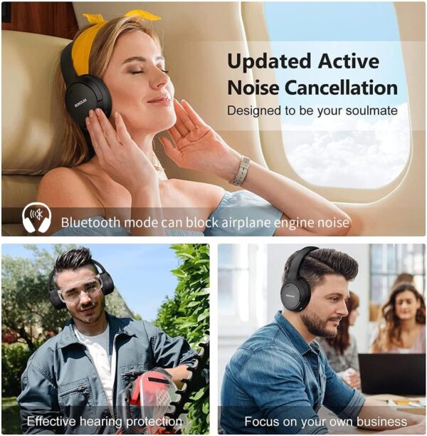 RUNOLIM Hybrid Active Noise Cancelling Headphones, Wireless Over Ear Bluetooth Headphones with Microphone, 70H Playtime, Foldable Headphone with HiFi Audio, Deep Bass for Home Travel Office - Image 6
