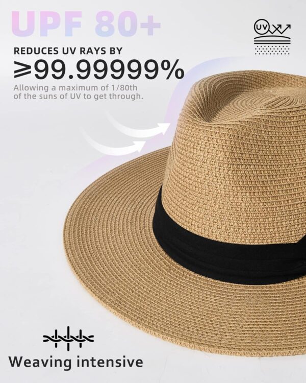 FURTALK Womens Mens Wide Brim Straw Panama Hat Fedora Summer Beach Sun Hats UPF Straw Hat for Women - Image 3