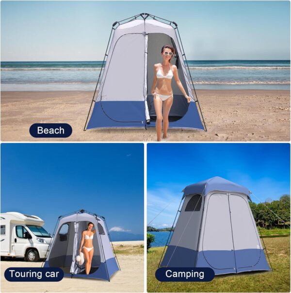 2-Room Camping Shower Tent, Instant Pop-up Privacy Shelter, Extra Large Changing Room & Toilet Tents with Ventilation, Portable Outdoor Shower with Rainfly & Floor for Dressing, Hiking, Beach, Fishing - Image 10