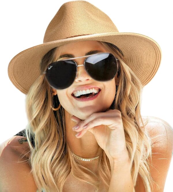 FURTALK Sun Hats for Women Summer Wide Brim UV UPF 80+ Panama Fedora Foldable Packable Straw Beach Hat - Image 2