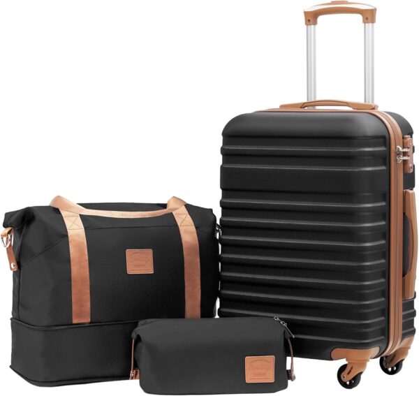 Coolife Suitcase Set 3 Piece Luggage Set Carry On Hardside Luggage with TSA Lock Spinner Wheels (Black, 3 piece set (DB/TB/20)) - Image 2