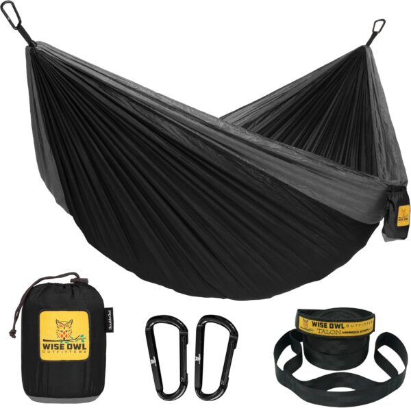 Wise Owl Outfitters Camping Hammock – 500lbs Portable Hammock with Tree Straps - Travel, Backpacking, Hiking, Outdoors Camping Gear - Single or Double - Image 2