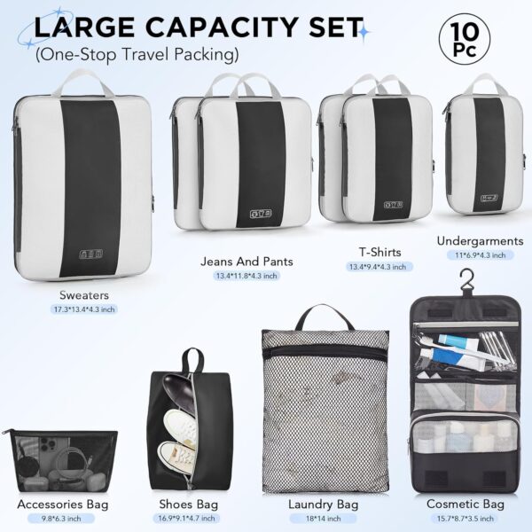 10 Set Compression Packing Cubes for Travel Essentials,Compressible Expandable Packing Cubes for Suitcase,OlarHike Luggage Organizer Bags for Travel,Handy Helper for Organizing Clothes(Black) - Image 3