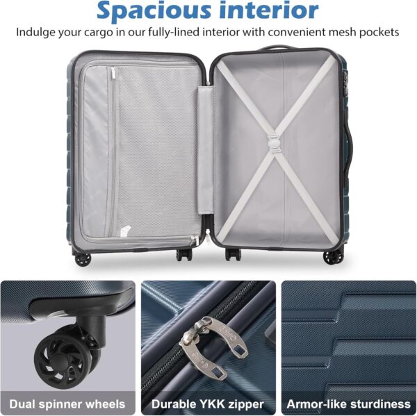 COOLIFE Expandable Suitcase PC ABS TSA Luggage 3 Piece Set Lock Spinner Carry on (Teal blue) - Image 6