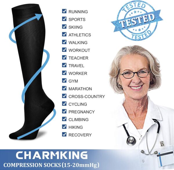CHARMKING Compression Socks for Women & Men Circulation (8 Pairs) 15-20 mmHg is Best Support for Athletic Running,Hiking - Image 6