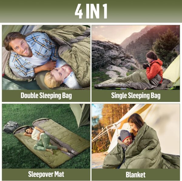 Night Cat Camping Sleeping Bag for Adults 3 Seasons Portable Lightweight Backpacking Hiking Traveling Indoor Outdoor Temperature 5-15℃ 2.6x6.3ft Switch to a Quilt or Blanket - Image 6