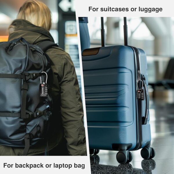 Puroma 2 Pack TSA Approved Luggage Locks, 4 Digit Combination Travel Locks Resettable Code Lock with Zinc Alloy Body for Suitcase, Toolbox, Backpack, Bag, Gym Locker (Black) - Image 9