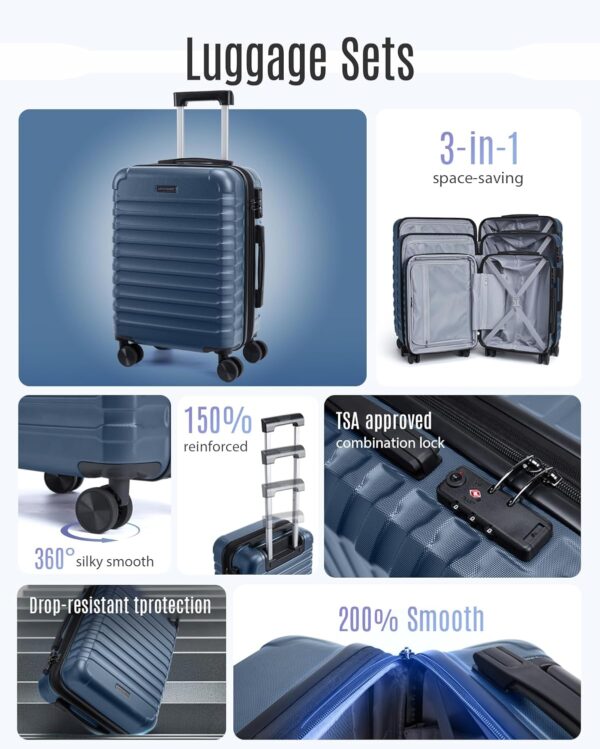 LIGHT FLIGHT Luggage Sets, 3 Piece Durable Suitcase Set with Spinner Wheels, 3 Pcs Hardside Lightweight luggage with TSA Lock, Large Checked Travel Suitcases, 20/24/28 Inch, Royal Blue - Image 4