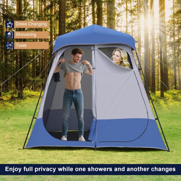 2-Room Camping Shower Tent, Instant Pop-up Privacy Shelter, Extra Large Changing Room & Toilet Tents with Ventilation, Portable Outdoor Shower with Rainfly & Floor for Dressing, Hiking, Beach, Fishing - Image 5