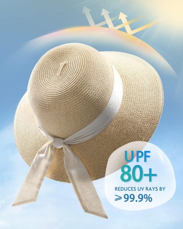 FURTALK Womens Beach Sun Straw Hat UV UPF 80+ Travel Foldable Brim Summer UV Hat - Image 3