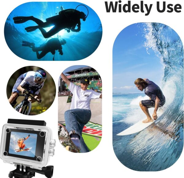 Action Camera 4K 30FPS, Waterproof Camera 30M Underwater Ultra HD 131FT 170°Wide Angle Shooting, with 2 x 1050 mAh Batteries for Swimming, Cycling, Fishing, Climbing - Image 7