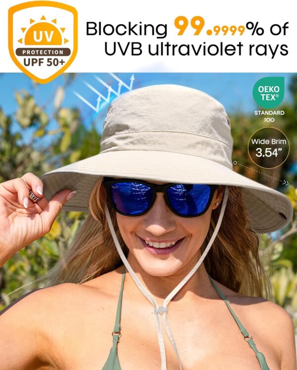 FURTALK Sun Hats for Women Ponytail UPF 50+ Beach Summer Hat Wide Brim Packable Cowboy Hat - Image 3