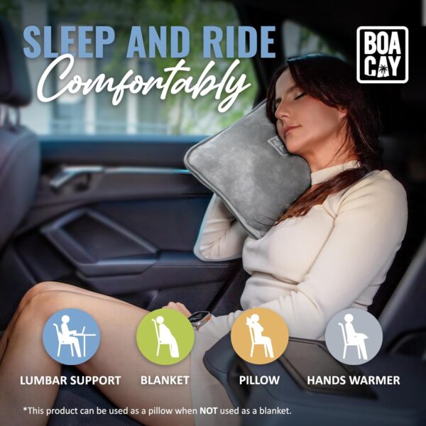 BOACAY Soft & Warm Travel Blanket for Airplane & Car - Long Flight Essential for Women, Men, Kids - Compact Pillow with Luggage Sleeve & Backpack Clip - Image 7
