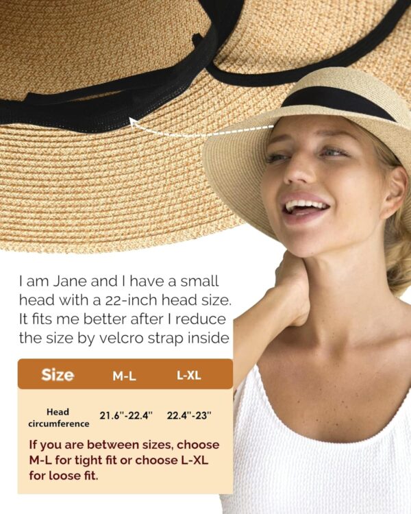 FURTALK Womens Beach Sun Straw Hat UV UPF 80+ Travel Foldable Brim Summer UV Hat - Image 7