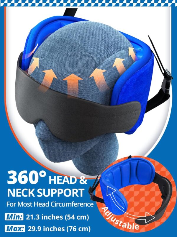 Travel Pillows for Airplanes, Airplane Pillow for Long Flight, Airplane Head Strap with Eye Mask for Sleep, Travel Neck Pillow for Car Road Trip, 360° Support Headrest, Stop Bobblehead, Black - Image 6