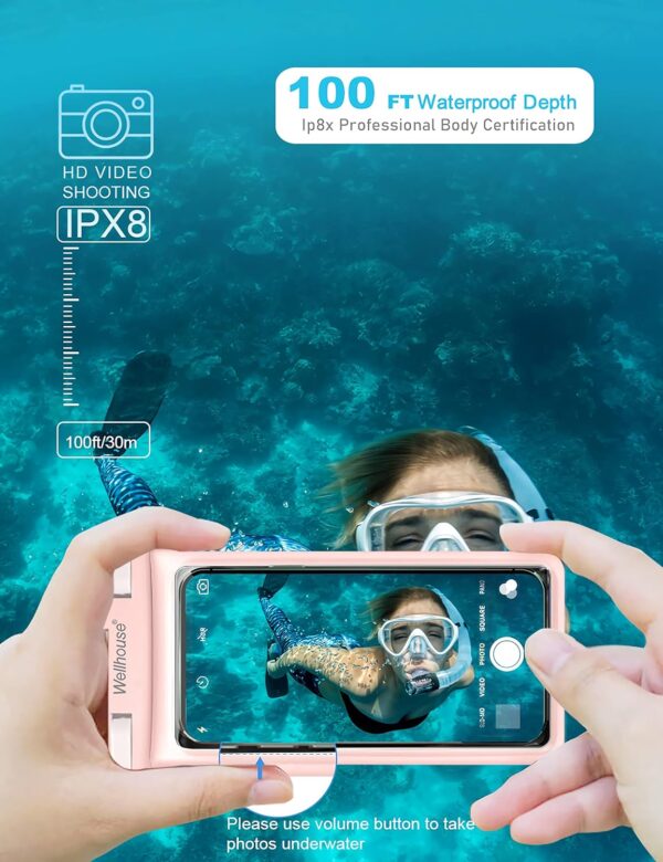 wellhouse Waterproof Phone Pouch, Waterproof Phone Case for iPhone 16 15 14 13 12 Pro Max XS Samsung, IPX8 3D Cellphone Dry Bag Beach Essentials (1 Pack - Pink7.0, 7 inch) - Image 5