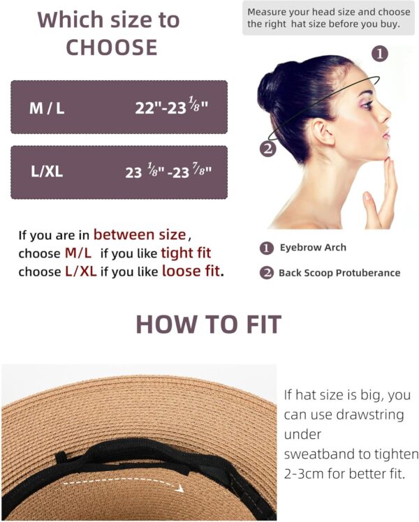 FURTALK Womens Mens Wide Brim Straw Panama Hat Fedora Summer Beach Sun Hats UPF Straw Hat for Women - Image 4