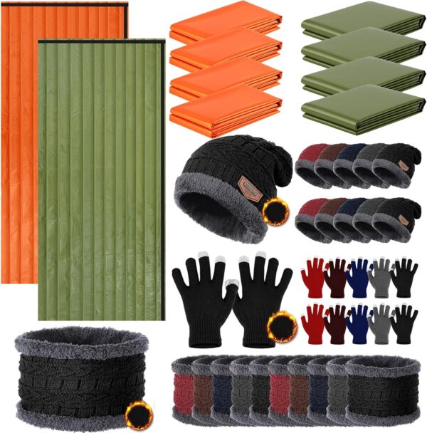 Tranqun Emergency Sleeping Bags Bulk with Winter Hat Gloves Scarf, Survival Sleeping Bag Bivy Sack Waterproof Lightweight Thermal Blanket Gear for Camping Hiking Outdoors Homeless - Image 2
