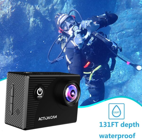 Action Camera 1080P 30fps Sports Camera 40m/131ft Underwater Waterproof with 2 Batteries and Multi-Function Accessory - Image 4