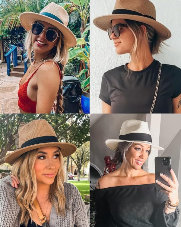 FURTALK Womens Mens Wide Brim Straw Panama Hat Fedora Summer Beach Sun Hats UPF Straw Hat for Women - Image 6