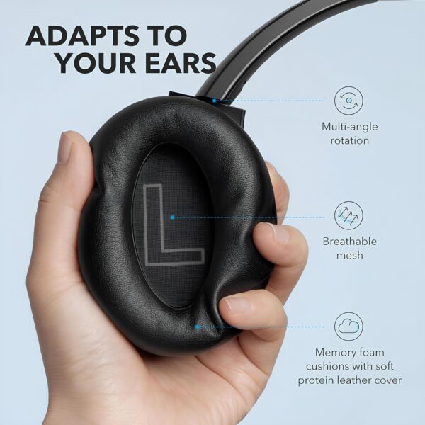 Soundcore Anker Life Q20 Hybrid Active Noise Cancelling Headphones, Wireless Over Ear Bluetooth Headphones, 60H Playtime, Hi-Res Audio, Deep Bass, Foam Ear Cups, Travel, Office, USB-C Charging - Image 6