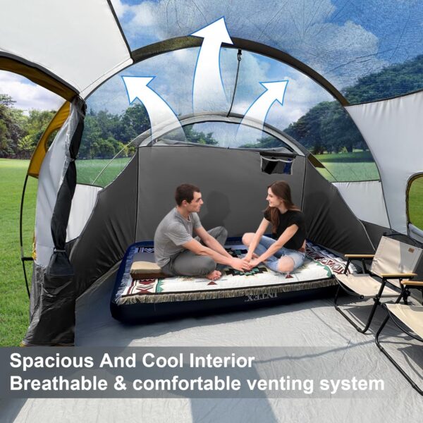 CAMPROS CP Tent 12-Person-Camping-Tents,3 Room Family Tents,Waterproof Windproof Family Tent with Top Rainfly,6 Large Mesh Windows,Double Layer,Easy Set Up, Portable with Carry Bag-20' x 9' x 72"(H) - Image 7