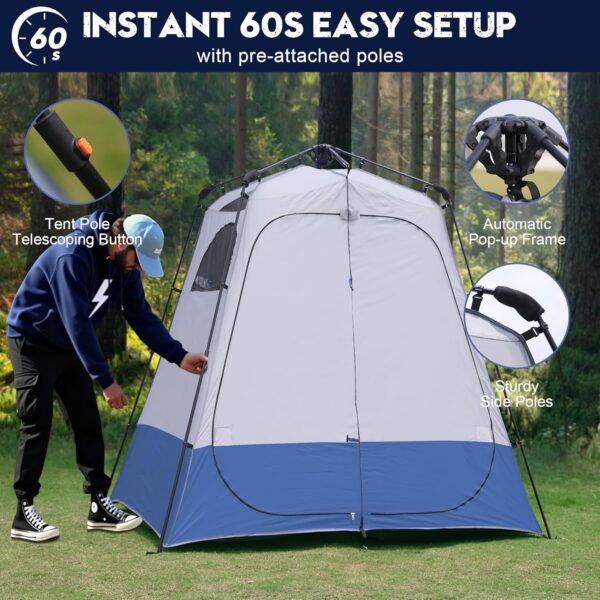 2-Room Camping Shower Tent, Instant Pop-up Privacy Shelter, Extra Large Changing Room & Toilet Tents with Ventilation, Portable Outdoor Shower with Rainfly & Floor for Dressing, Hiking, Beach, Fishing - Image 3