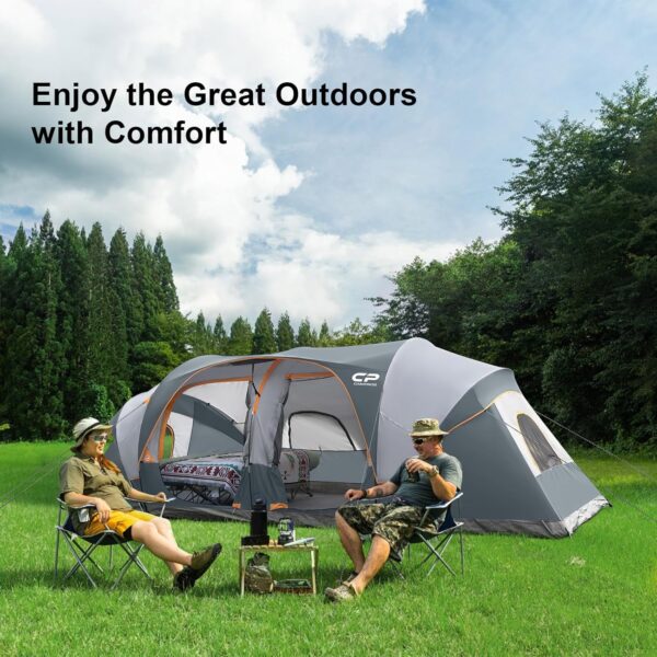 CAMPROS CP Tent 12-Person-Camping-Tents,3 Room Family Tents,Waterproof Windproof Family Tent with Top Rainfly,6 Large Mesh Windows,Double Layer,Easy Set Up, Portable with Carry Bag-20' x 9' x 72"(H) - Image 6