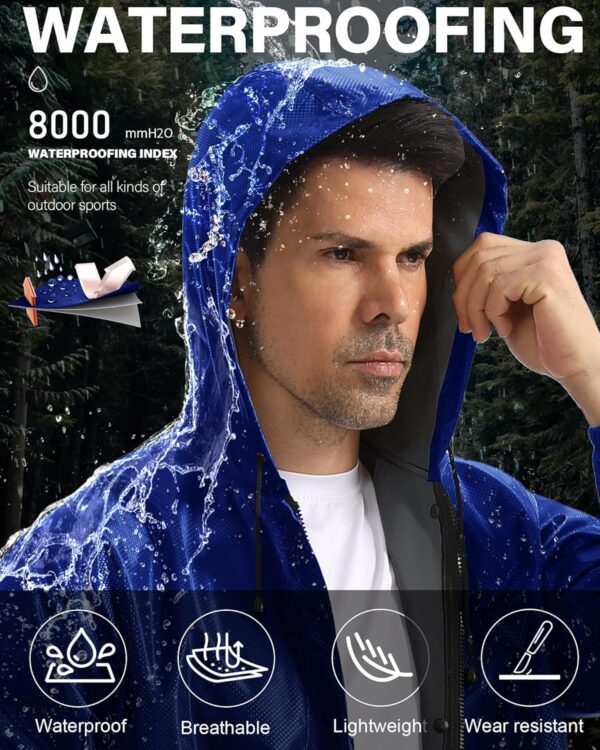 iCreek Men's Long Rain Coat Hooded Packable Waterproof Lightweight Outdoor Rain Jacket Trench Coats Windbreaker - Image 4